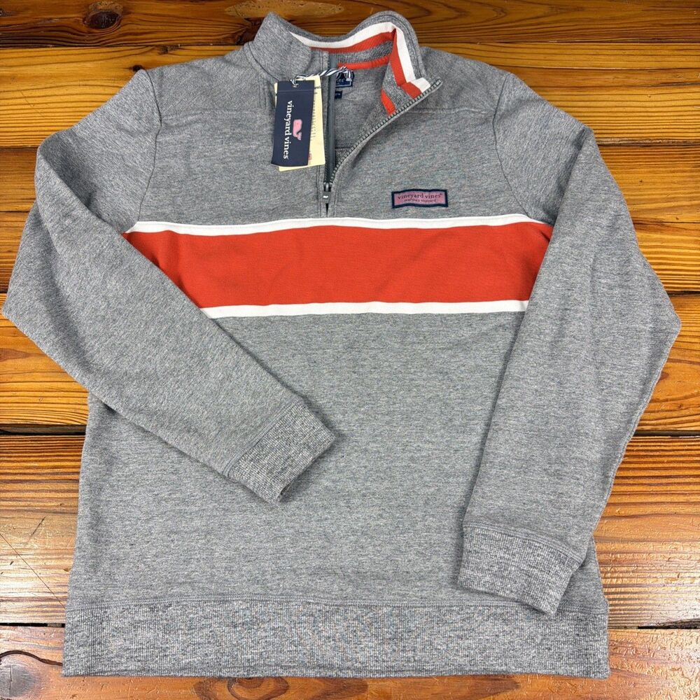 NWT VINEYARD VINES Nautical Orange & Gray Stripe varsity shep shirt Small